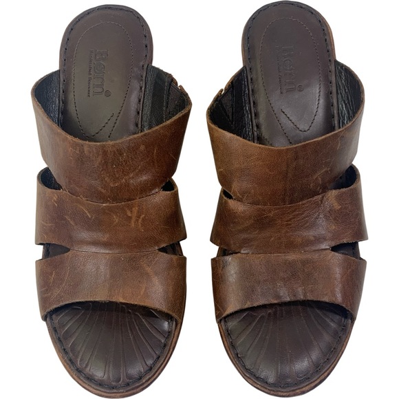 BORN Brown Amalia Wrapped Wedge Slide Sandals - Picture 4 of 13